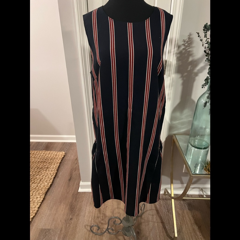Halogen Nordstrom navy white and red vertical striped dress size XL